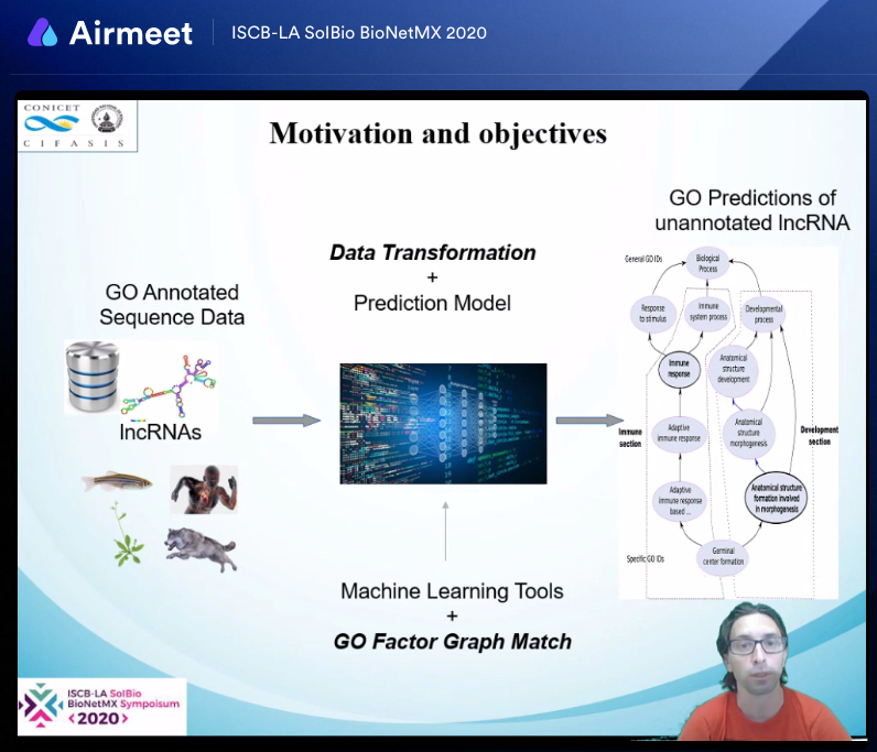 AleMedinaRivera's tweet photo. #FlavioSpetale rocking his presentation at #ISCB_SOIBIO_BioNetMX_2020 
Adding background music was super original
For the ones that missed it, it was like news music background 
@soibio2020 @iscb @RBioinformatica https://t.co/KWpe8mUw6n