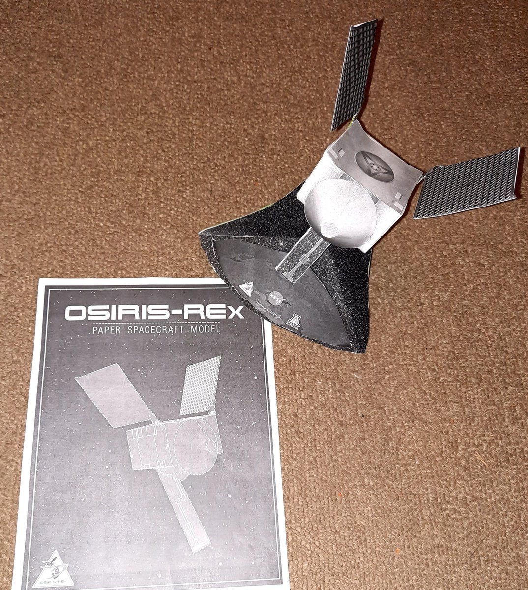 Mrs__VW's tweet photo. A happy son, after spending some time this afternoon making @OSIRISREx for his @Cornerstonesedu Stargazers homework. He was especially pleased that he could link it to the news last week. Next time we just need to remember to print in colour π
#PaperSpacecraft @NASA https://t.co/vf9OLUiVUi