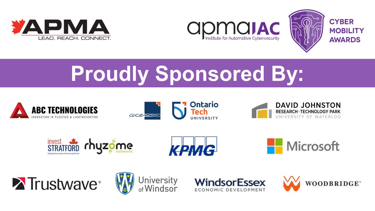APMACanada's tweet photo. That's a wrap on apmaIAC's 1st Annual #CyberMobilityAwards.
A big thank you to our sponsors:
@ABCTechInc
@ontariotech_u
David Johnston Research & Technology Park
@investStratford @RhyzomeNetworks
@KPMG_Canada
Next year in person? https://t.co/ObKqEs0pD6