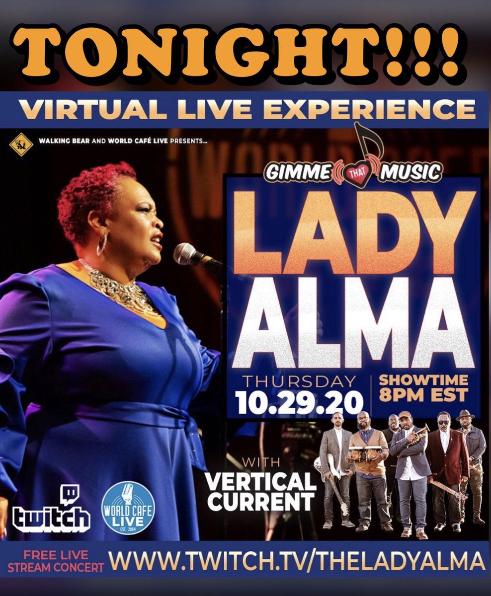 theladyalma's tweet photo. See y’all tonight. I’m so excited! 💝
•
#LadyAlma #LadyAlmatized #GimmeThatMusic #VerticalCurrent #VirtualLiveExperience #WorldCafeLive #LiveMusic #SoulMusic #HouseMusic #IVW20 #TwitchTV https://t.co/pXwXaMs8da