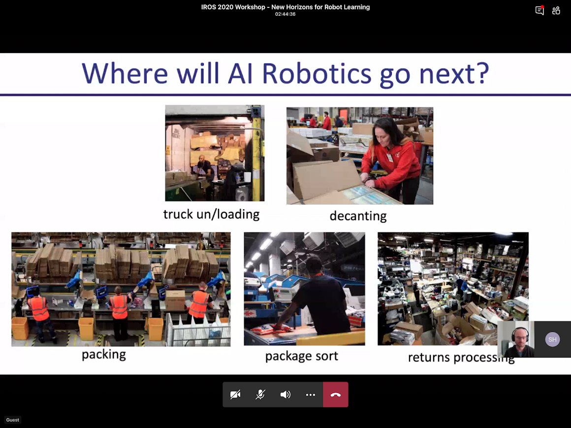 sarahmhamdan's tweet photo. Great presentation by @pabbeel in #iros2020 workshop “New Horizons for Robot Learning” #IROSonDemand #Robotics #Automation @CovariantAI https://t.co/Lt9KPjn33T