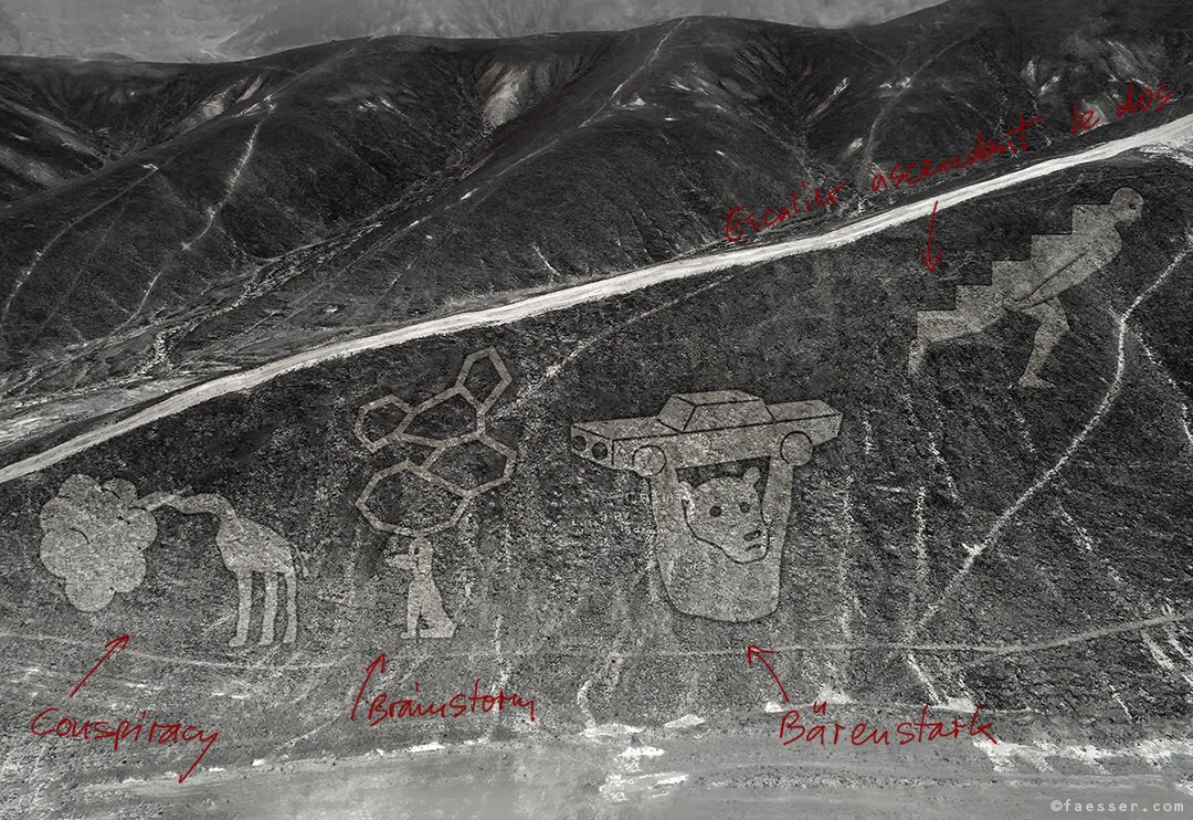 rolandfaesser's tweet image. Back To The Present - What if we had inherited these rock drawings 2&apos;000 years ago? From the &amp;lt; Urban Hacking &amp;gt; series.
#rolandfaesser #urbanhacking #nazca #nazcalines #peru #geoglyph #desert #ancient #unesco #history #artdrawing #landmark #symbol #metaphor #landart #icon #art