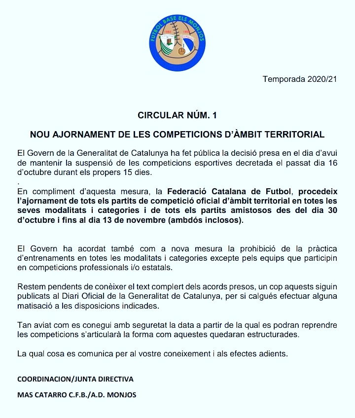 ⚠️COMUNICAT DEL CLUB ⚠️