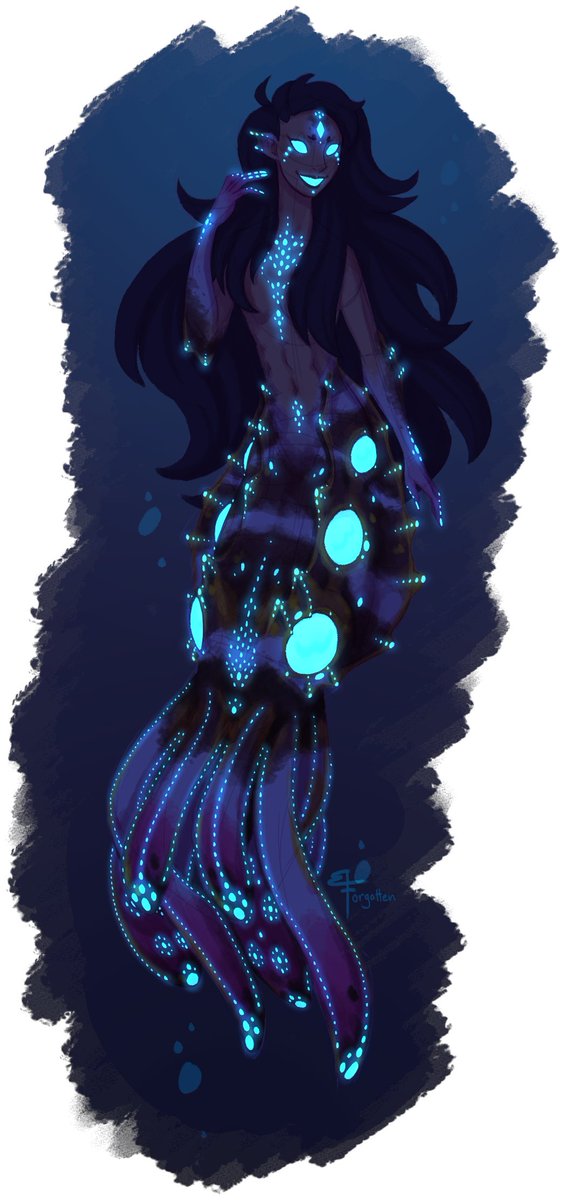 elforgotten's tweet photo. And here we have the rare Lyre cuttlefish mermaid, which also glows because I couldn't decide if I wanted her to be a paintpot cuttlefish or firefly squid and decided why not both? 🦑🎶 https://t.co/fyKUT4aSKo