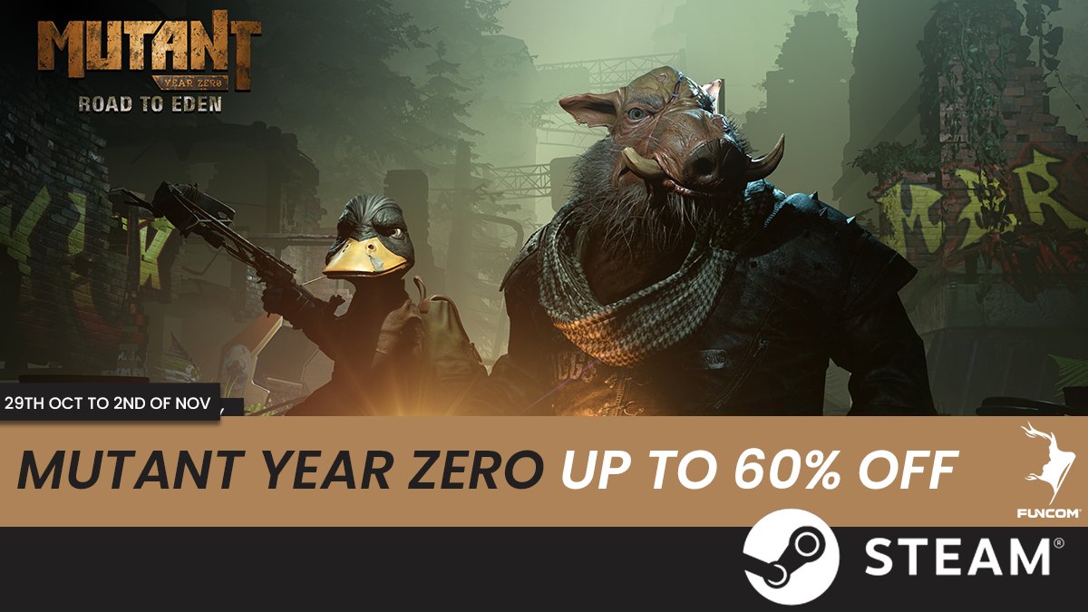 🎃 STEAM HALLOWEEN SALE HAS STARTED 🎃 

A duck and a boar go into a bar...

➡️ Mutant Year Zero: Road to Eden 60% off
➡️ Mutant Year Zero: Road to Eden - Fan Edition 60% off
➡️ Mutant Year Zero: Seed of Evil - 40% off

❗ Get it right there: bit.ly/2xSpqKL ❗