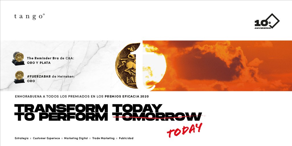 Si hay unos premios que pueden demostrar que nuestra filosofía de #TransformTodayToPerformTomorrow es mucho más que una forma de enfocar nuestro trabajo, son los <a href="/PremiosEficacia/">Premios Eficacia</a>. Gracias a todo el equipo de Tango por un trabajo increíble linkedin.com/company/agenci… #eficacia2020