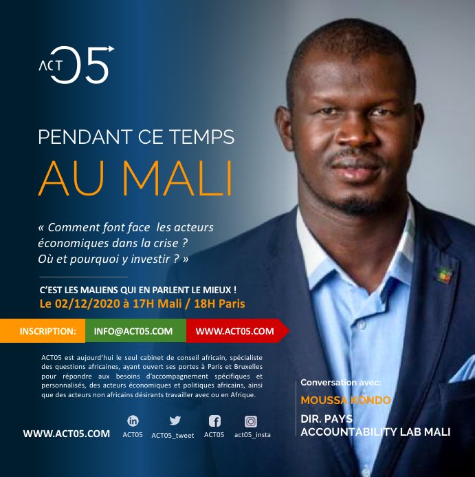 Kondoba's tweet photo. Je participerai à la discussion organisée par le cabinet @act05_tweet de @gerardinemahoro "PENDANT CE TEMPS AU MALI, comment font face les acteurs économiques? où et pourquoi investir?".
Inscrivez-vous gratuitement ici: https://t.co/vRGeFQZltd https://t.co/IQGPSh5JoG