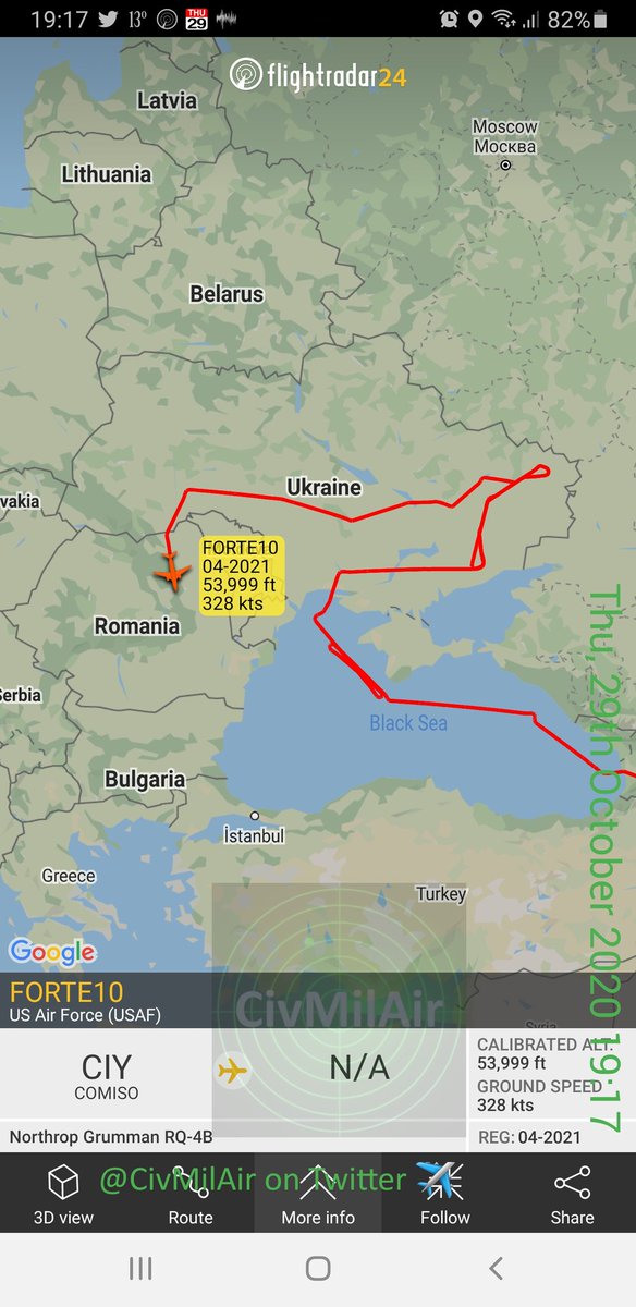 Civmilair 8 Hours On Another Tour Of Russia S Black Sea Coast Then Over Eastern Ukraine Usaf Rq 4 Global Hawk
