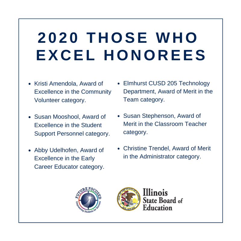 ElmhurstD205's tweet image. Congratulations to the District 205 faculty, staff and volunteers who are the state-level Those Who Excel honorees for the 2020-21 school year! Our recipients will be honored during the 11/17 Board of Education meeting.

More info: bit.ly/2020ThoseWhoEx… #igniteD205
