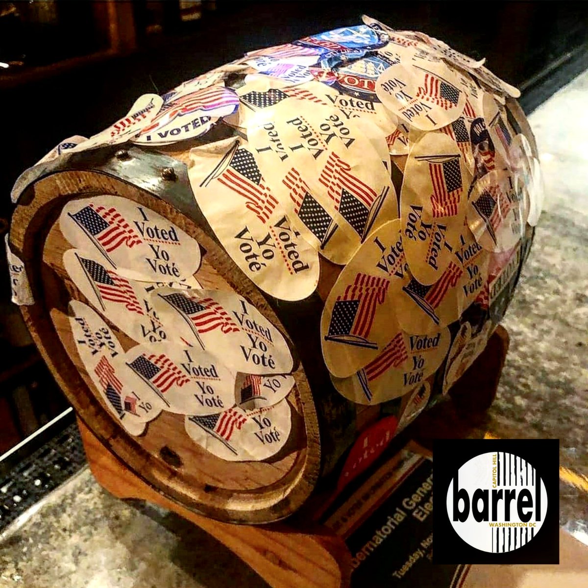 BarrelDC's tweet image. Today through #ElectionDay, guests who show us their "I Voted" sticker &amp;amp; buy food/drink, will receive a raffle ticket for a chance to win a "Barrel of Booze" (reg. $100)! Those ordering pick-up or to-go are also eligible as long as you show us your stickers.
Note: Closed Monday.
