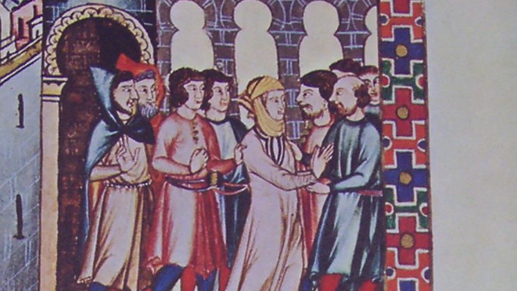 Why?! Here are images from the Cantigas de Santa Maria that help us understand. The caricatured men here embody how Christians saw Jewish law; harsh, ugly, carnal. The unmarked women embody the passivity & changeability Christian clerics hoped to see in Jews. (Hello  @alecmimoun)