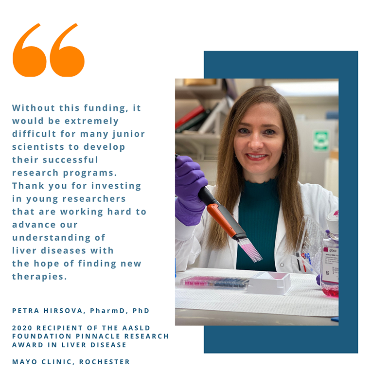 This year’s recipient of the AASLD Foundation Pinnacle Research Award in Liver Disease, Petra Hirsova, PharmD, PhD, thanks our donors for supporting her valuable research efforts. #WeekofThanks #LiverTwitter @PetraHirsova #InvestInHep