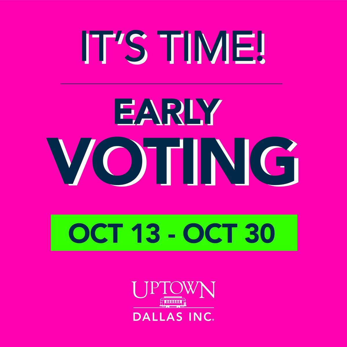 UptownDallasInc's tweet photo. Tomorrow is the last day of early voting in Dallas County! The polls are open from 7AM until 7PM! Click the link below for polling locations, sample ballots, and more! 

https://t.co/sm2aO8MzXL https://t.co/UzY4Rtreiu