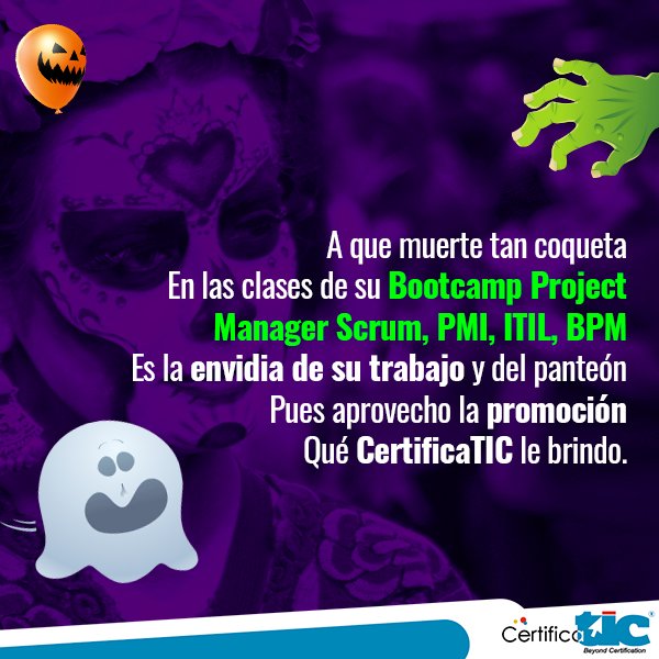 CertificaTIC's tweet photo. 🎃¿Tienes una capacitación que te asusta!? 👻
Olvídate de los precios escalofriantes ☠️

Conoce nuestros beneficios https://t.co/m6QTTevs0p

Te esperamos 🎃
Este 2020 incrementa tus skills profesionales. https://t.co/yudAPuo7D0