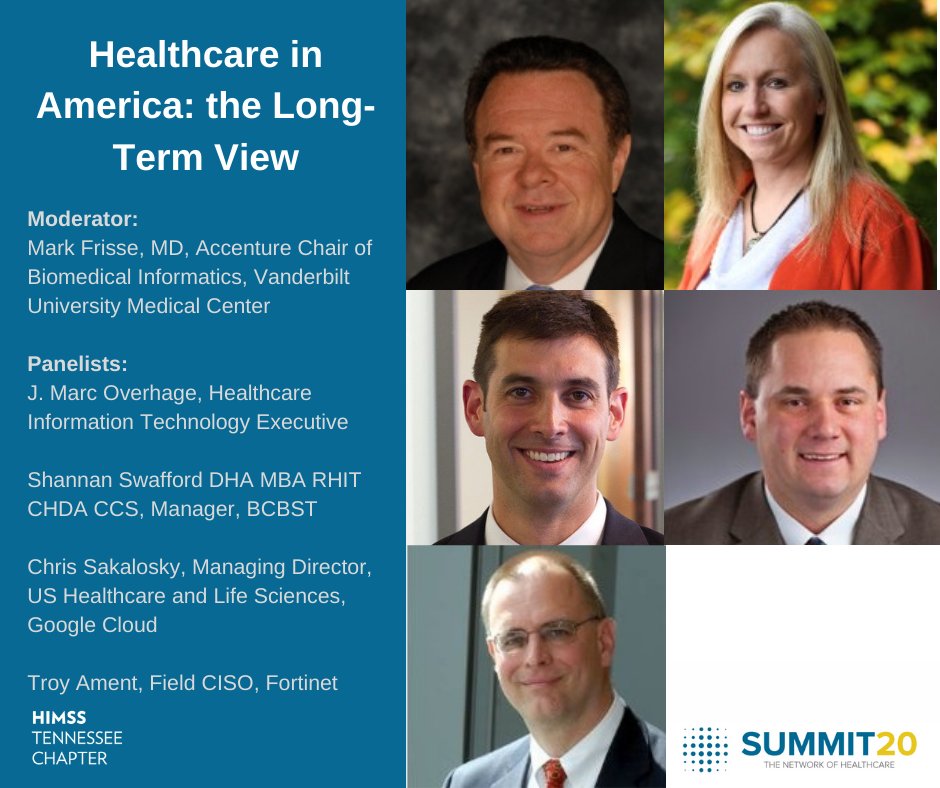 TNHIMSS's tweet photo. Thank you to Dr. Mark Frisse in moderating a discussion about Healthcare In America #healthIT. We appreciate the insight from our panel: J Marc Overhage, Shannan Swafford, Chris Sakalosy, and Troy Ament. Thank you to the session sponsor, 3-D Technology Group LLC #Summit20 https://t.co/0S0JVKIe3G
