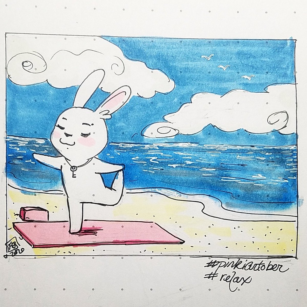 pinkiarts's tweet photo. Day 29 - Relax. 
.
#pinkiartober #pinkiart #lennaxreina #relax #yoga #beach #blue #bunny #artprompts #marker https://t.co/IMEwvUXuLf