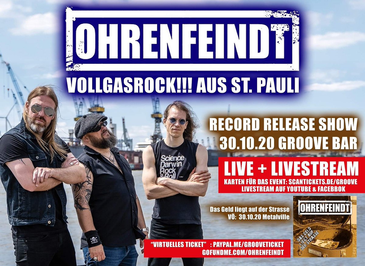 OHRENFEINDT_StP's tweet photo. Die beiden letzten lauten OHRENFEINDT-Brett-Shows in 2020. 
30.10. Köln / Groove Bar (+ Stream!)
31.10. Hamburg /Knust
Denkt bitte an Masken und Abstand!
Tickets: https://t.co/NuOdSmpd5S.
_
#OHRENFEINDT #DasGeldliegtaufderStrasse #ReleaseShow #Knust #Hamburg #GrooveBar #Köln https://t.co/xfxtNrCFd1