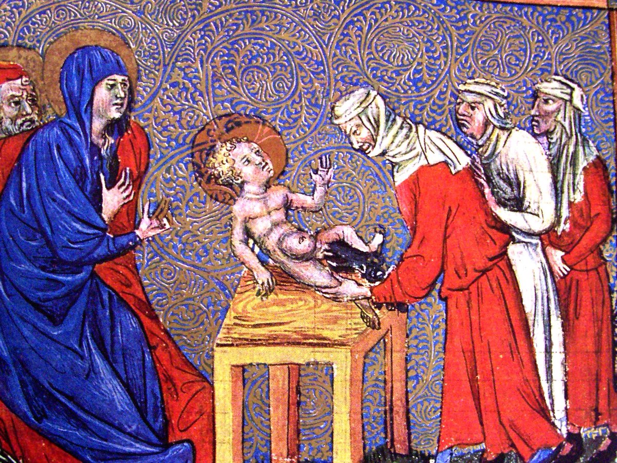 Or these three grotesque circumcising women in this illustration of the Pilgrimage of Jesus Christ by Deguileville. The female character Old Law is treated respectfully in text, but here she looks hideous and malign, as do her attendants.