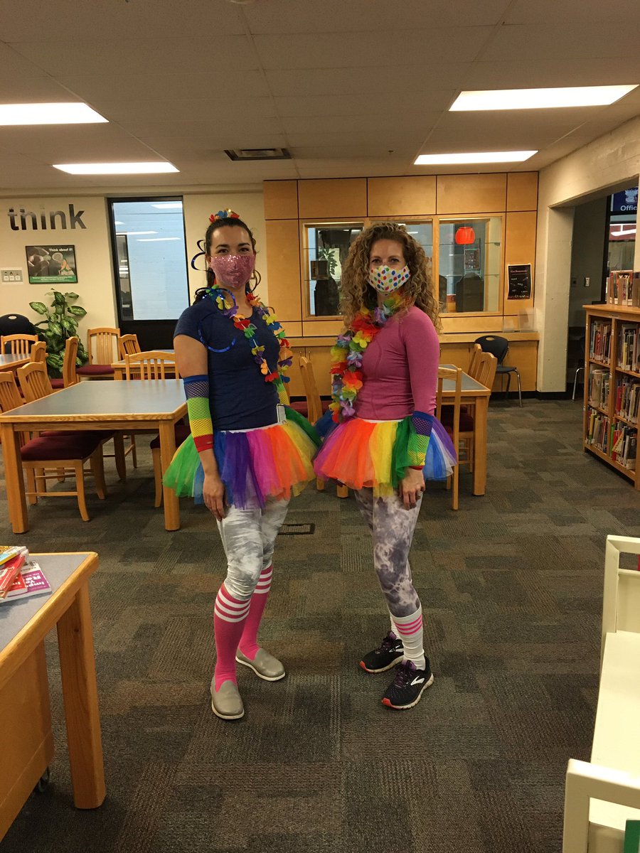 SD36Librarian's tweet photo. School spirit at it finest! These two bring it on everyday! #firehawks #5daysoffire #teamcoloursday #sd36learn @JessGonsales @fhpemissfit https://t.co/CMUnFkGtmH