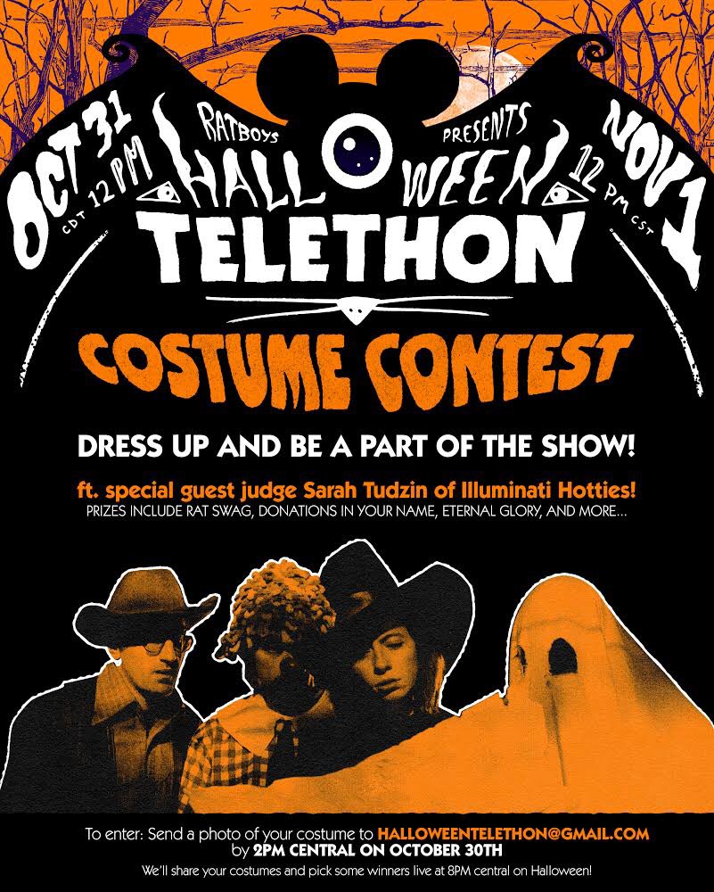 don’t forget about the COSTUME CONTEST 🎃✨ all ya gotta do to enter is email a photo of your costume to halloweentelethon @ gmail by tmrw and we’ll share it live on the stream w/ <a href="/illuminatihotts/">illuminati hotties</a> 🎃✨ it’s gonna be a trip!!
