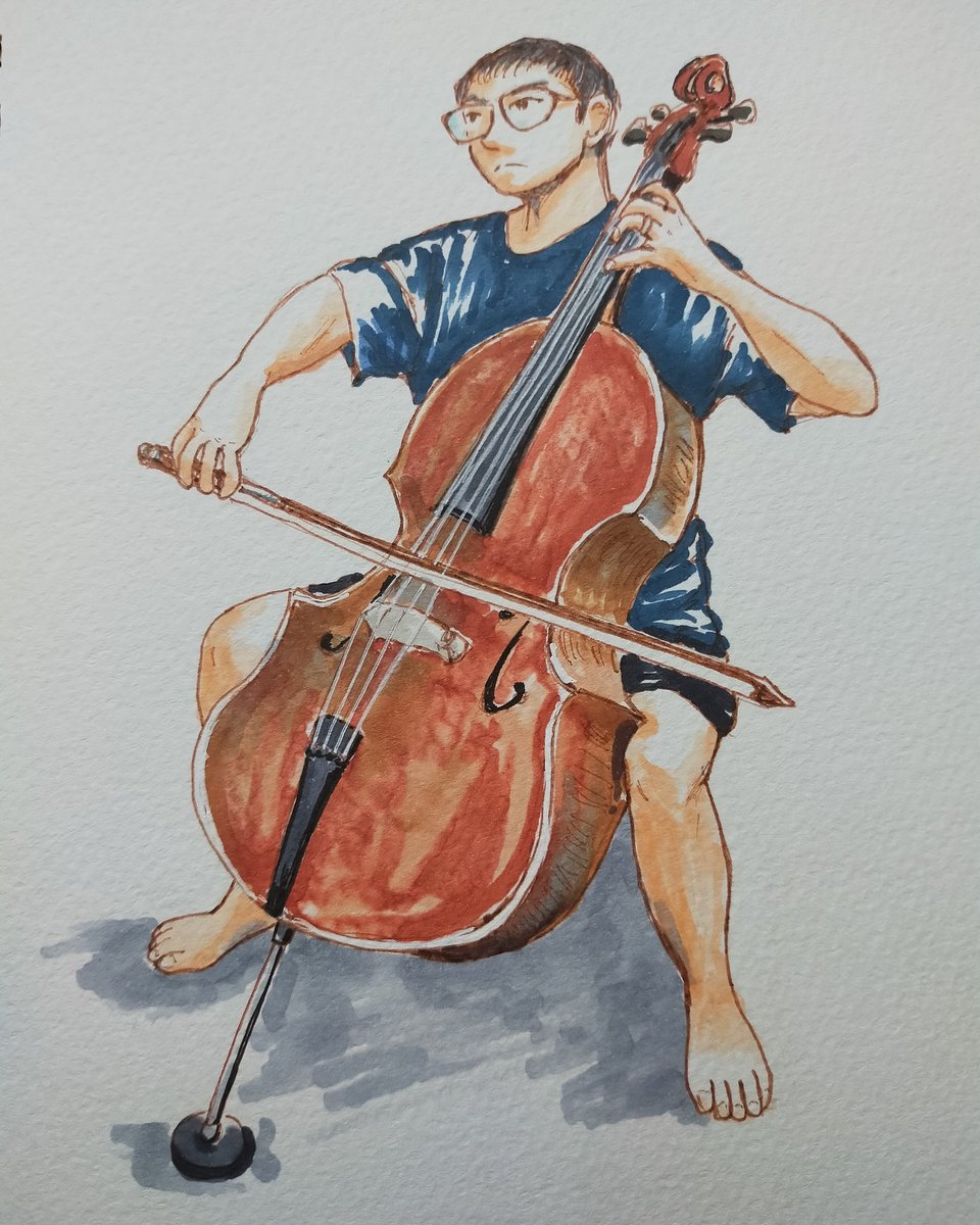 あちゃこ Art チェロを練習してるダンナ色塗りしました 楽器の色塗りがコピックでなかなか難しくて 0番でぐりぐりしました なんとかなったかな Illustration Sketch イラスト デッサン 絵描きさんと繋がりたい チェロ Cello コピック