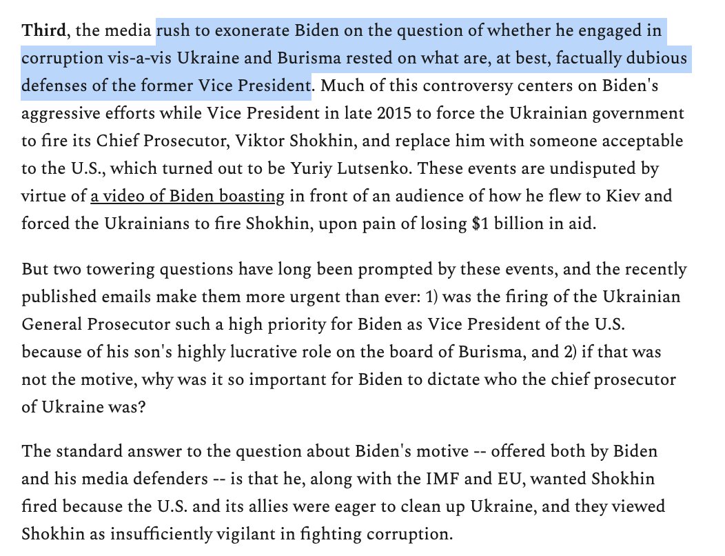 Here Glenn calls a disinterest in making claims that are unsubstantiated a "rush to exonerate Biden," which gives up the game. In his mind, Biden is default guilty, but must be proven unguilty.