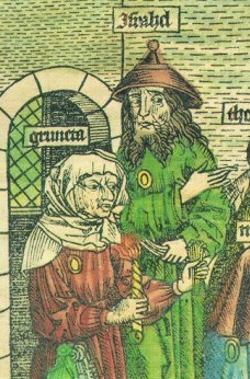 The most disturbing context in which we see these late medieval caricatured Jewish women: illustrations of the ritual murder libel. Their hooked noses echo those of the murderous men, and make them full accomplices to the alleged crime.