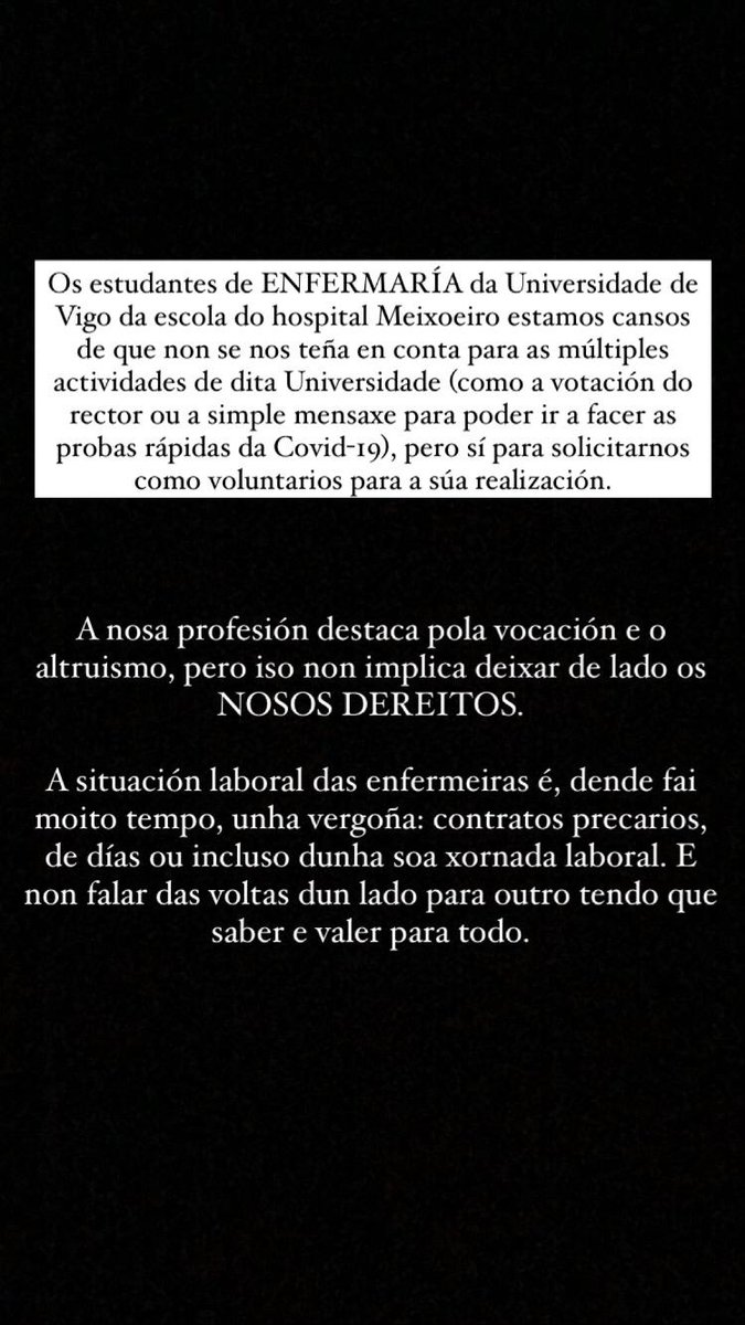 Caarmeench's tweet photo. LOITAMOS POLOS NOSOS DEREITOS COMO ESTUDANTES E TAMÉN POLOS DE TODAS AS ENFERMEIRAS. 
Comparte por ti, por nós e por todos, xa que o Sistema Sanitario é un ben común. 
@xunta
@esaude_sergas
@muymedico
@EnfrmraSaturada
@farodevigo
@uvigo
@eventuais_loita
@abelcaballero https://t.co/nyw1ZJkYvV