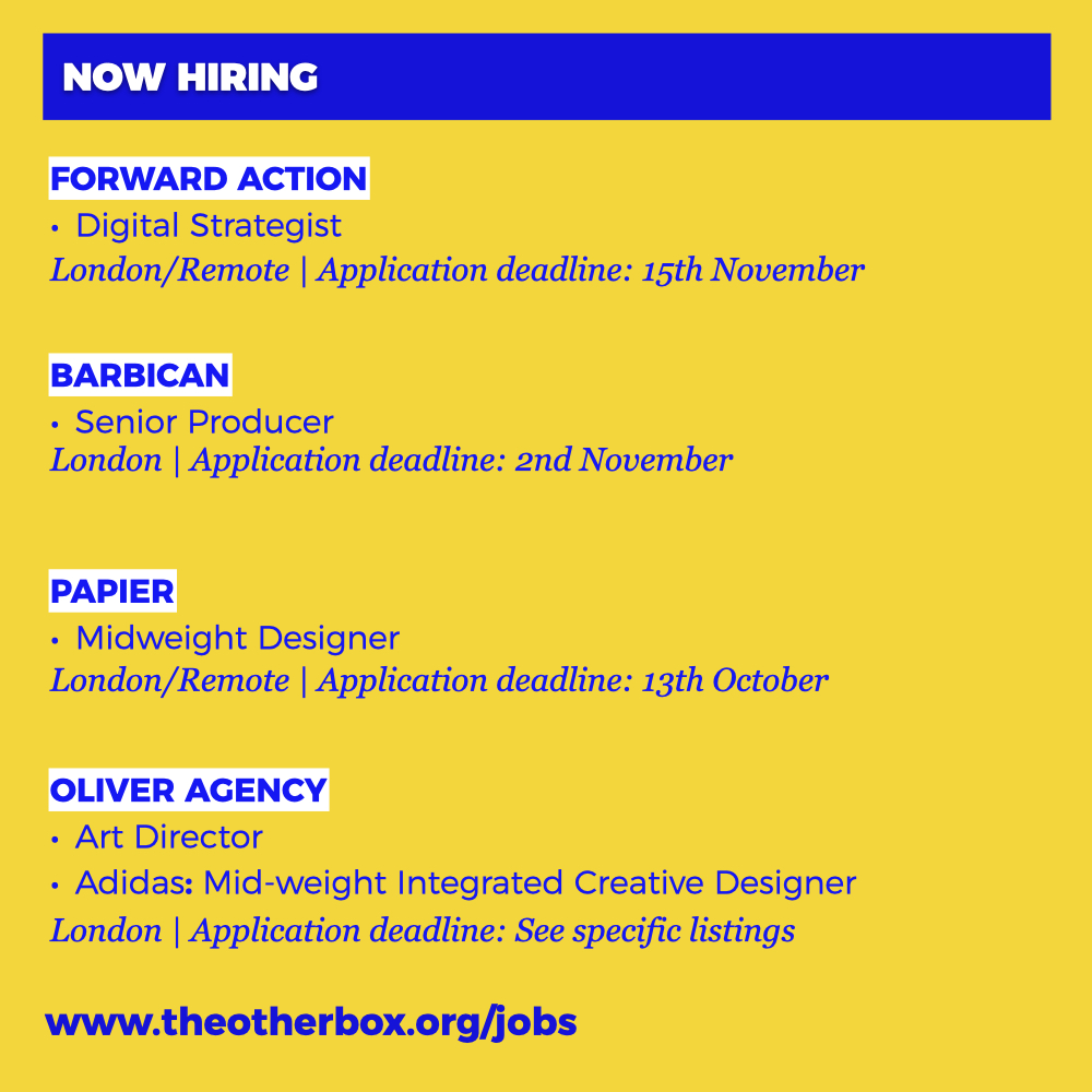A range of roles available from  @ForwardActionUK,  @BarbicanCentre,  @PapierUK and  @OLIVER_Agency looking to hire for  @adidasUK. #NowHiring  #TOBjobs  #LondonJobs