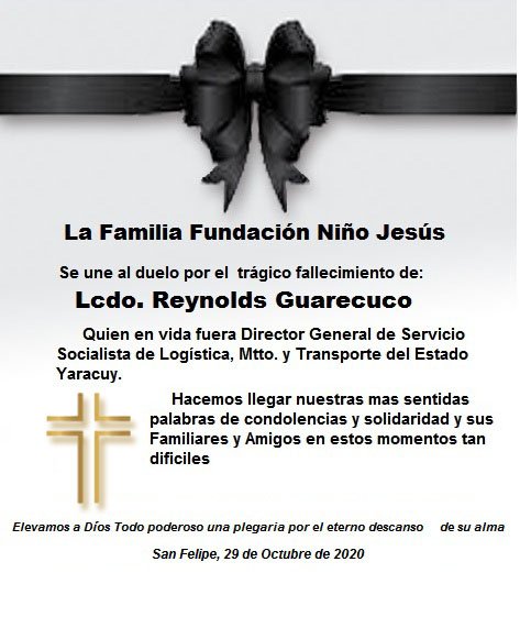 El Hospital Pediátrico Fundación Niño Jesús Expresa sus más sinceras palabras de condolencia a familiares y allegados