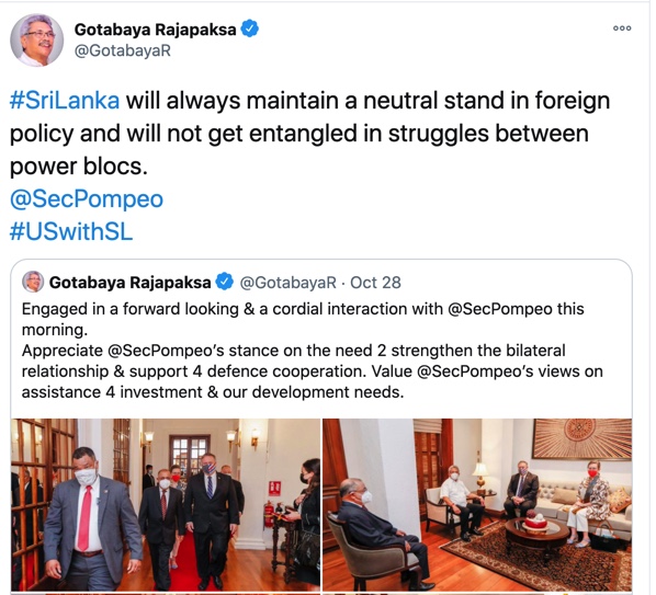 6. Sri Lanka’s President Gotabaya Rajapaksa made it clear that his country isn’t picking sides: