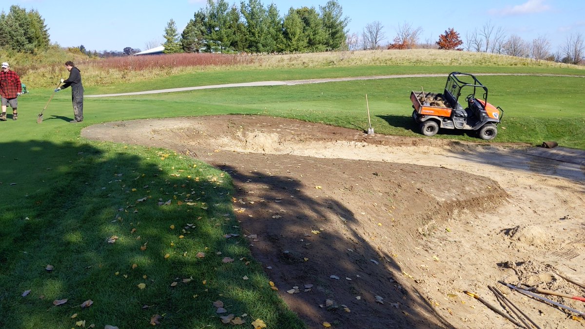 tp_ty's tweet photo. One bunker down. One to go! Making some nice progress on 3 @westhavengolf https://t.co/Uzv6oUczrS