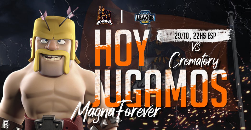 #ClashRoyale 

🏆 <a href="/SuperLeagueGam1/">Super League Gaming 🌟</a> 

🆚 <a href="/TeamCrematory/">Crematory Esports ☠️</a> 

⏰ 22:00h🇪🇸

🗓 29/10/2020

📄 Jornada 5

#MagnaRevolución⚡⚡