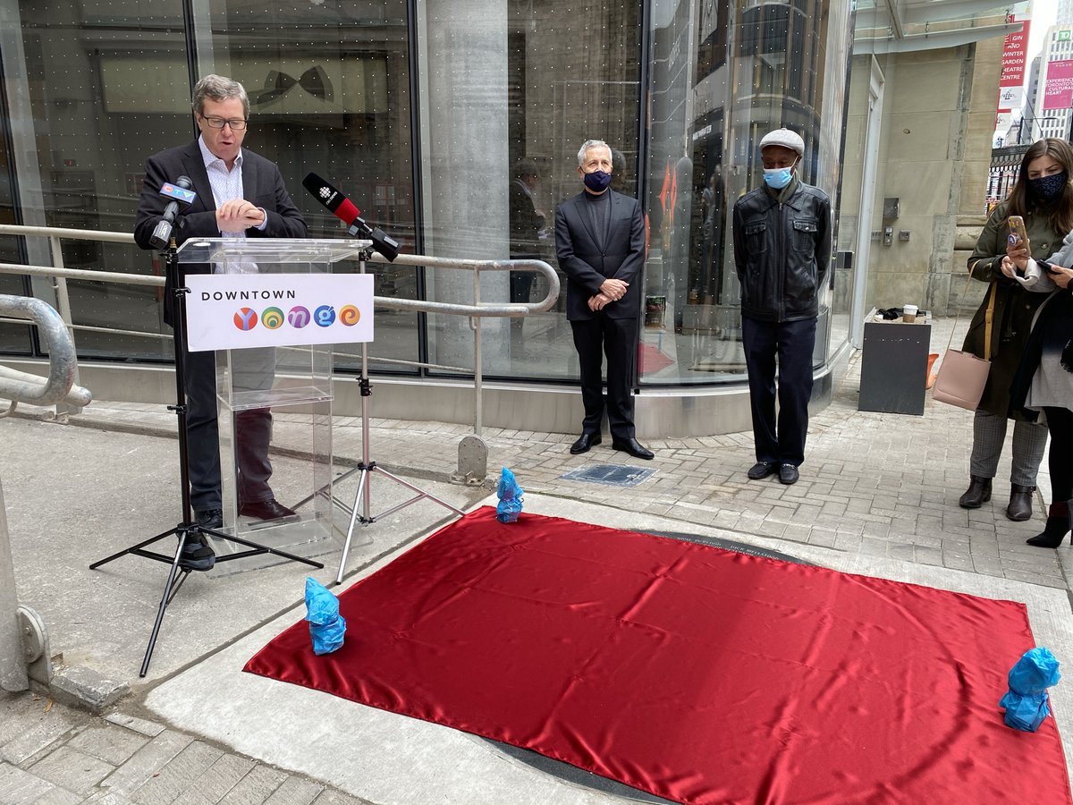 DowntownYonge's tweet photo. Today, in collaboration with MOD Developments, we unveiled the original Colonial Tavern disc, back at its original site at 203 Yonge Street. Now open to the public to - it commemorates all the music greats that performed there! (Stay tuned a for a corresponding documentary today) https://t.co/yWkrl67Hws