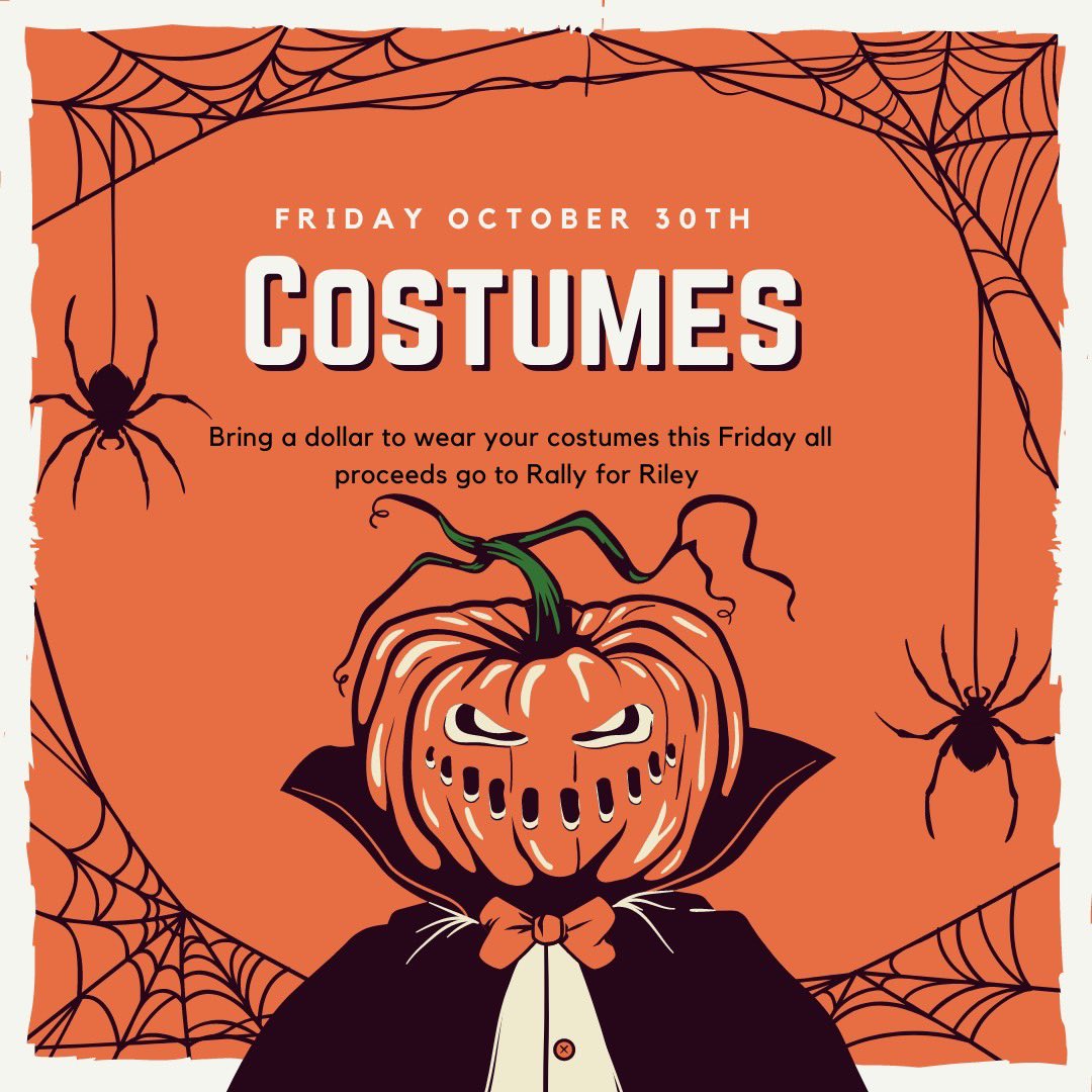 LCHSFalcons's tweet photo. 💙Donate $1 to #RallyForRiley tomorrow and wear your Halloween costume!
🎃 no masks or face paint
🧟♀️ dress code applies https://t.co/UAdVlMTU3V