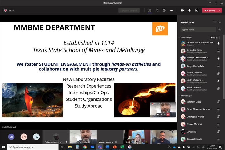 LRamirez_MHS's tweet image. Thankful to the @UTEP Metallurgy, Materials and BioMedical engineering department and their panel of professors, graduate and undergraduate students for spending 2 days with us informing and inspiring our high school students #TeamSISD #UTEPengineering