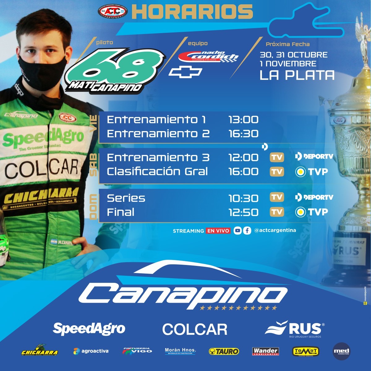 matiascanapino's tweet photo. Estos son nuestros horarios para el fin de semana en el inicio de la Copa de Oro 🏆 en #LaPlata. 🕜 #TCMouras https://t.co/M1kMqmZ493