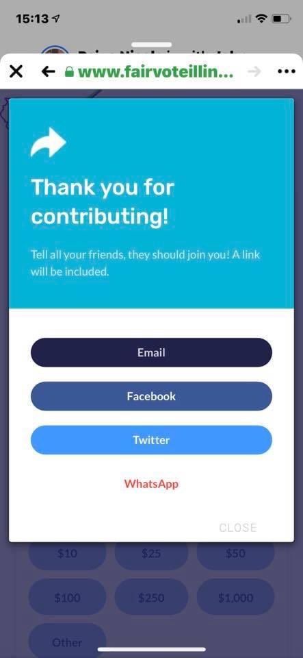 paigefox_atty's tweet photo. 1/5 friends challenged have already donated! Thanks, Matt! @fairvoteIL @johnnydizz #5forfive #RankedChoiceVoting #rankthevote #Election2020 https://t.co/TnZkDnPYwS