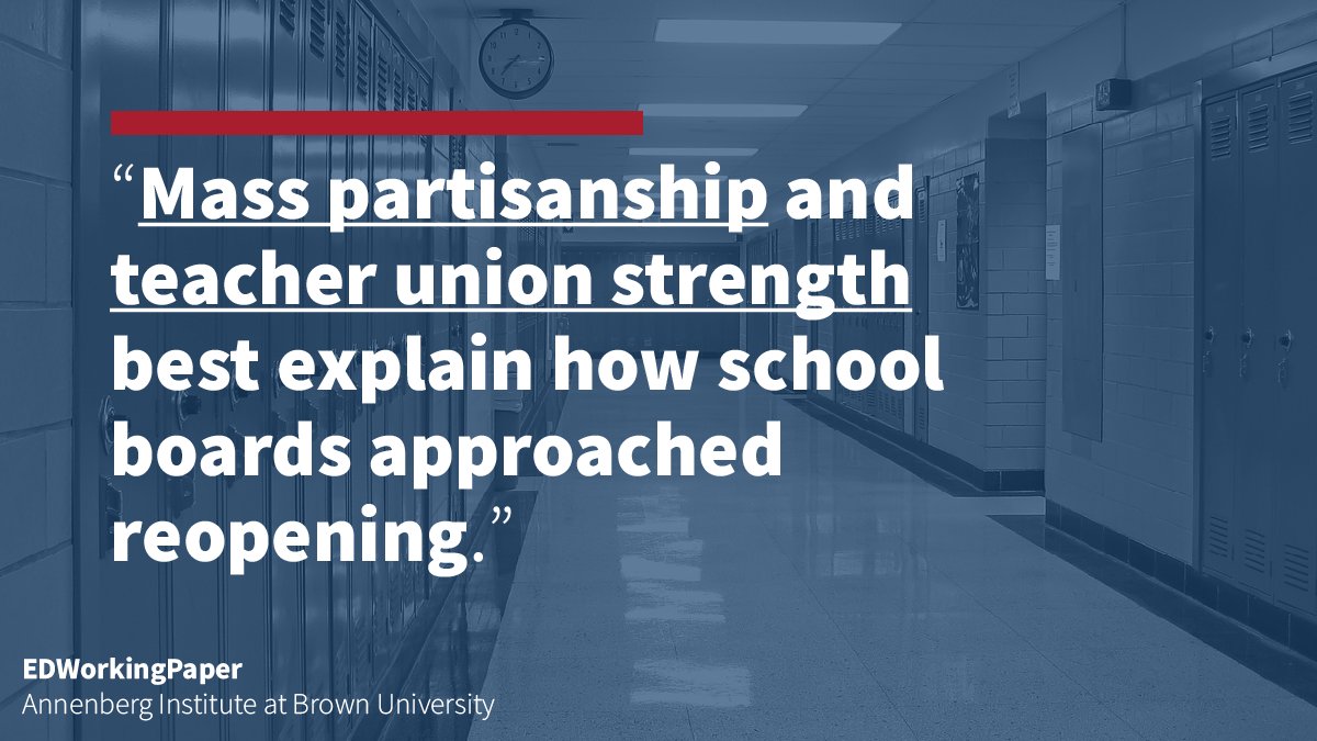 “Contrary to the conventional understanding of school districts as localized and non-partisan actors, we find evidence that politics, far more than science, shaped school district decision-making.”  @AnnenbergInst, Michael Hartney and  @LeslieKFinger:  https://www.edworkingpapers.com/ai20-304 