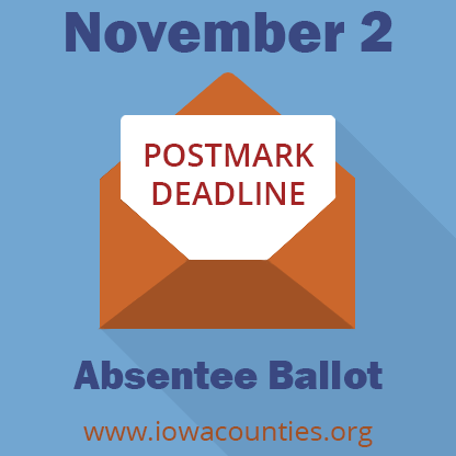 Postmark deadline for absentee ballots is TODAY – 11/2. If you don’t meet deadline, bring your ballot and ID with you on Election Day – 11/3.
