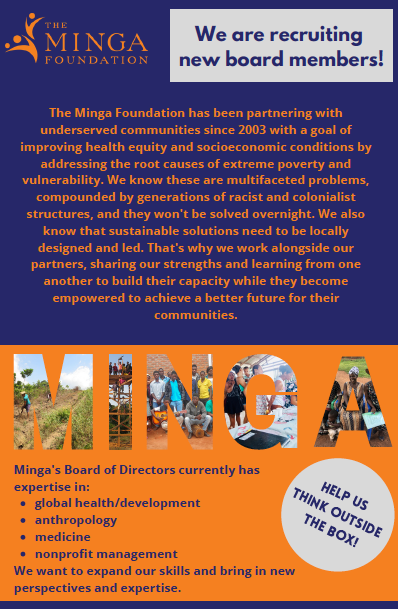 MINGAFoundation's tweet photo. Last call for interested new board members!!! We are starting interviews next week - you can find some more information about Minga below and what we are looking for. Please reach out to any of us if you have additional questions! We'd love to have you Minga with us! 🙌  🌎 https://t.co/KgC8NIe655