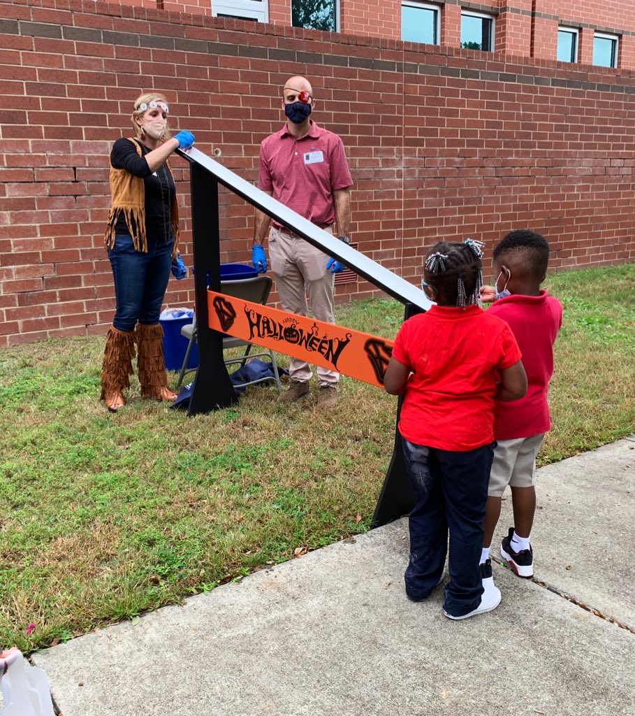 SCPorts's tweet photo. We had the best time at Sanders-Clyde Elementary this morning as our team brought trick-or-treating to all the students in a socially distanced setting. Check out the candy chutes our amazing Maintenance team designed and painted for the festivities! #SCPorts https://t.co/RC5lWttrJc