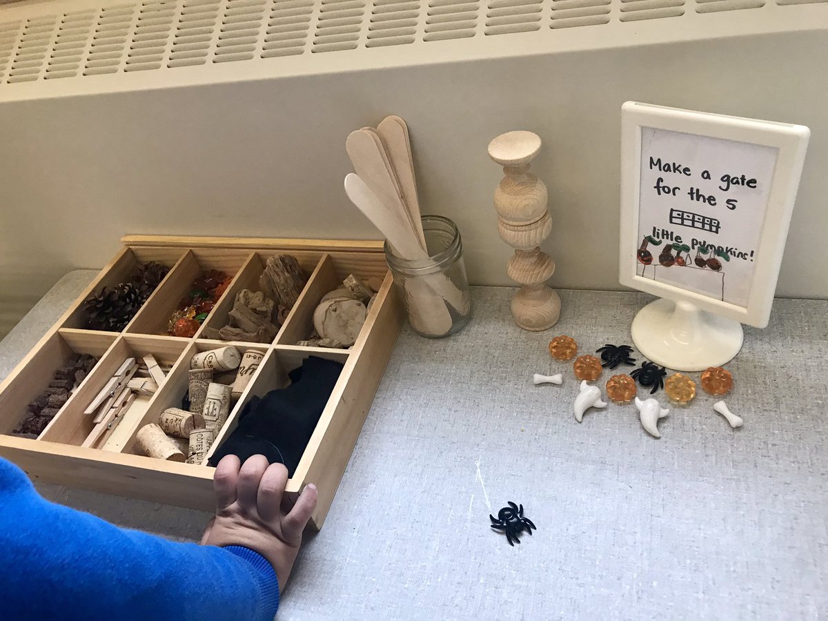 LiaWitcher's tweet photo. Our #STEM challenge to build a gate for the 5 little pumpkins is a huge hit. Lots of storytelling and recounting personal adventures with our #looseparts. Connecting #problemsolving, #innovation with #Belonging #contributing in #FDK. 🎃@AllenbyPS_TDSB @LogsInTO https://t.co/rY5tENIV6O