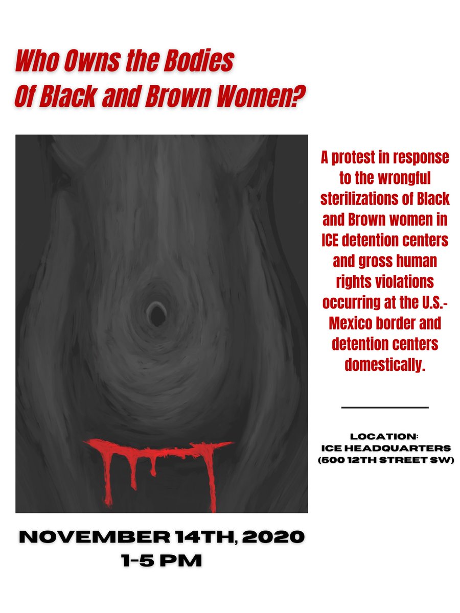 White centered, capitalistic societies understand there is immense power in reproduction. The stealing of this human right from Black and Brown women is intentional. Join us November 14th from 1-5 PM in front of ICE headquarters to restore autonomy to the bodies of women of color