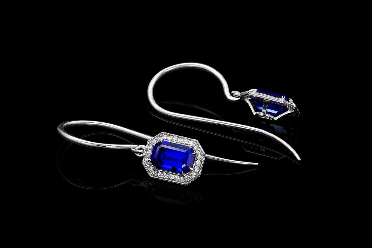 Earrings from Dunn. Could be tanzanite or sapphire, but either way, mmmm, that color.
