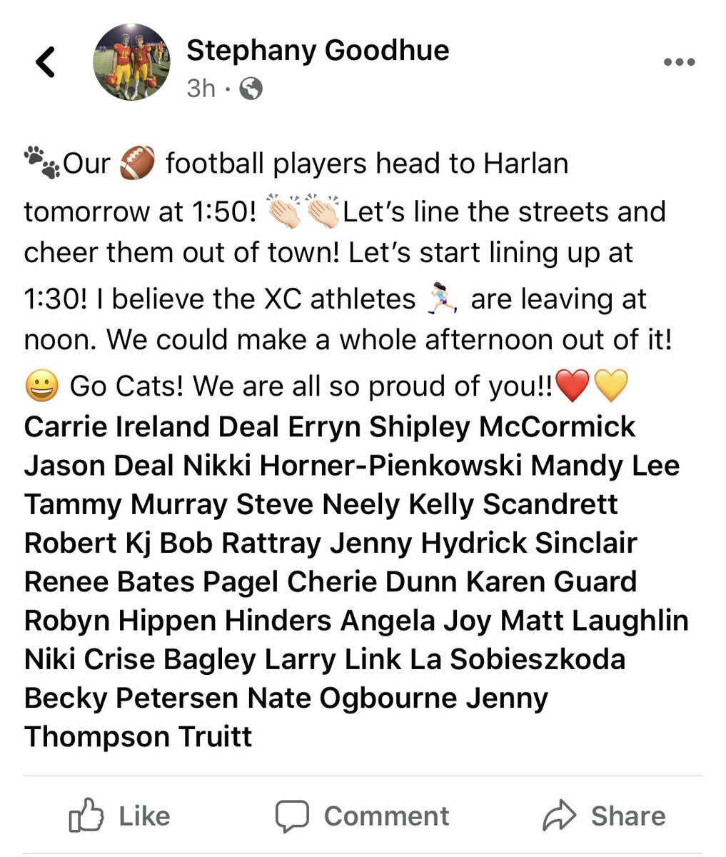 CHSCatsBoosters's tweet photo. Tomorrow we have a great opportunity to send off the Boys and Girls Cross Country teams to the State Tournament as well as the Football team as they travel to play in the state playoffs at Harlan. See details in the pictures below, hope to see everyone there! #GoCats https://t.co/vYcJJu5Aw7