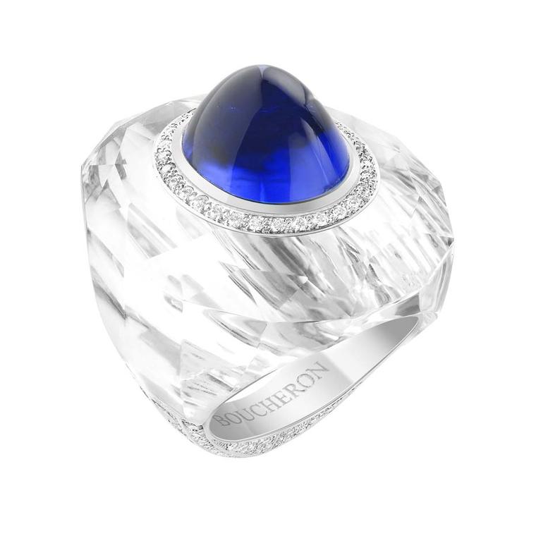 From Boucheron - as you can see there - that's a 16ct sugarloaf sapphire set in rock crystal. Very cool. I think part of their winter collection.