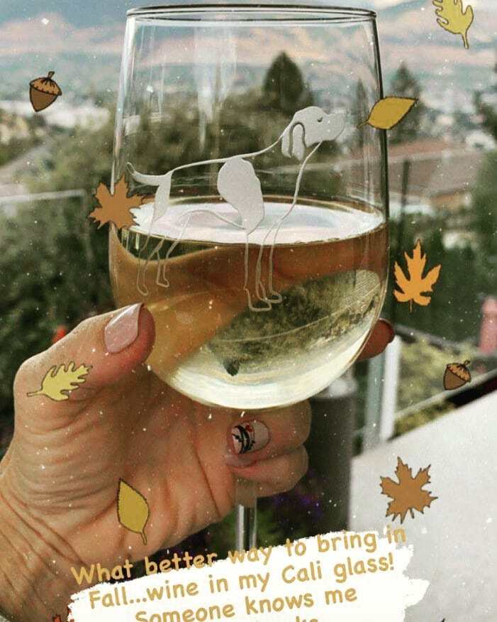 Someone recieved a lovely gift from Nest! This etched wine glass was sent to BC just in time for beautiful fall colors. Thanks for sharing @coleen_mcnaughton_damico ! We have lots in stock wirh all kinds of animal designs; also on whiskey glasses, tall  tumblers and stemless…