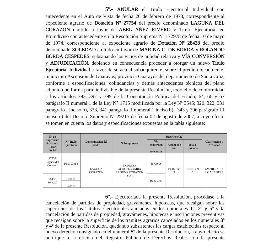 arbork's tweet photo. #Urgente A pocos días de irse, @JeanineAnez legaliza latifundios de su ministro @Branko_Goran, 21 mil  hectáreas del predio Tierras Bajas del norte en chiquitos, y 12 mil hectáreas del predio laguna corazón en guarayos, de forma ilegal violando la CPE y las leyes vigentes. https://t.co/XYsY5qpyvx