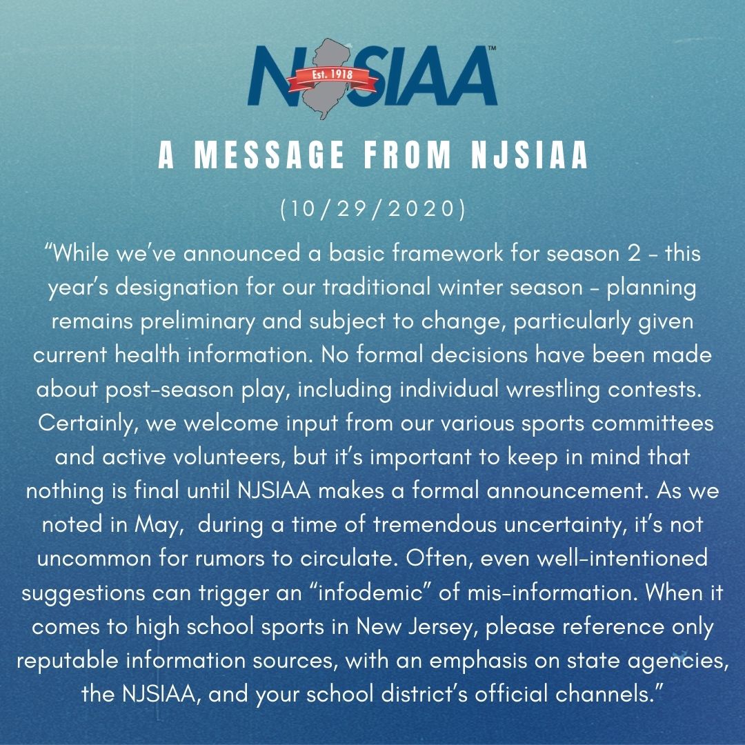 A message from NJSIAA (10/29/2020)